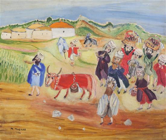 Moshe Maurer (1891-1971) Biqurin (First Fruit) 19.5 x 23in.